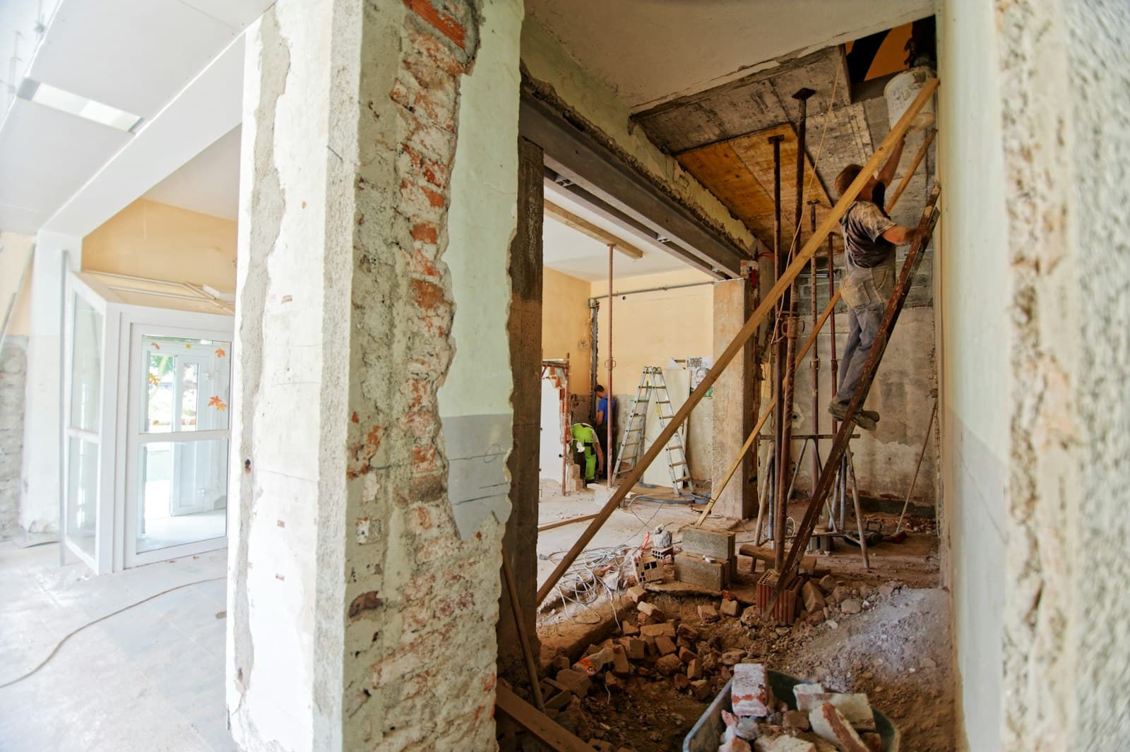 Building works underway inside a structure being renovated